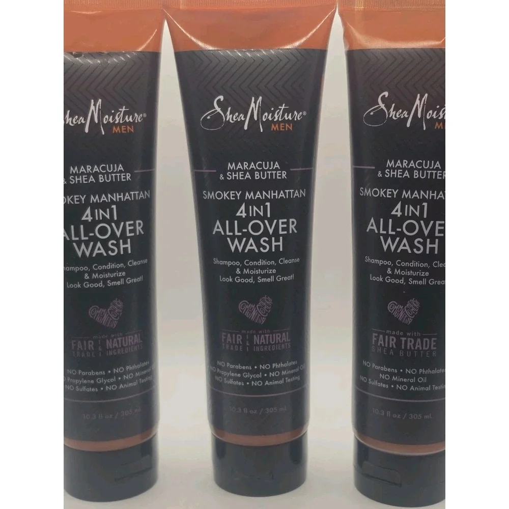 3 Bottles Shea Moisture Men Smokey Manhattan 4 In 1 All-Over Wash 10.3 Oz. Each